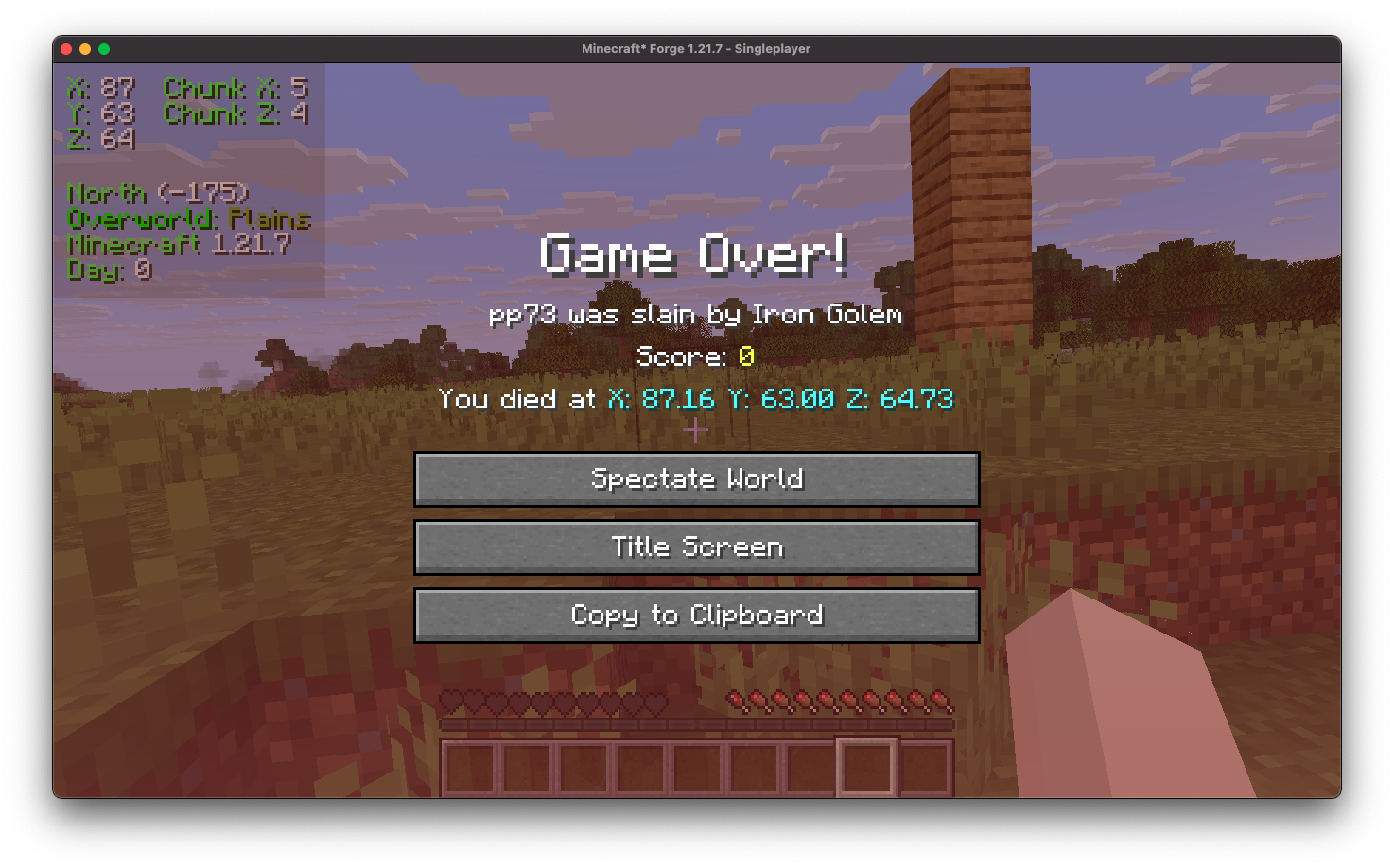 death position on death screen